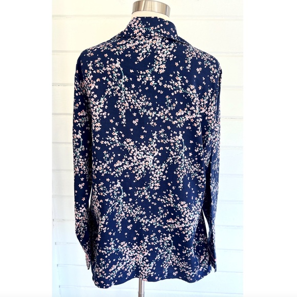 PAPINELLE Cotton/Silk Long Sleeve Pajama Set in Navy Cherry Blossom Print - M - Picture 4 of 15